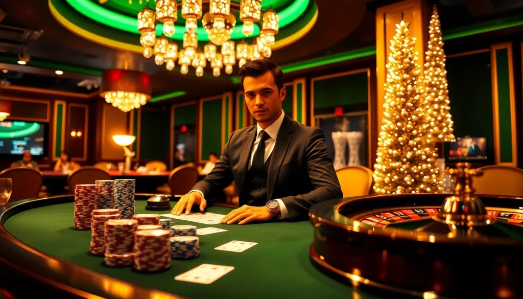 Betting excitement at Nhà Cái S8 with cards, chips, and a roulette wheel.