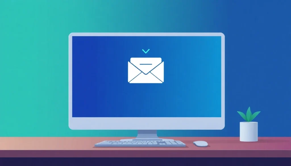 Vérification d'email illustrée avec un ordinateur et une interface utilisateur moderne.