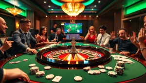 Khela88 players strategically betting at a lively online casino table, showcasing excitement and luxury.