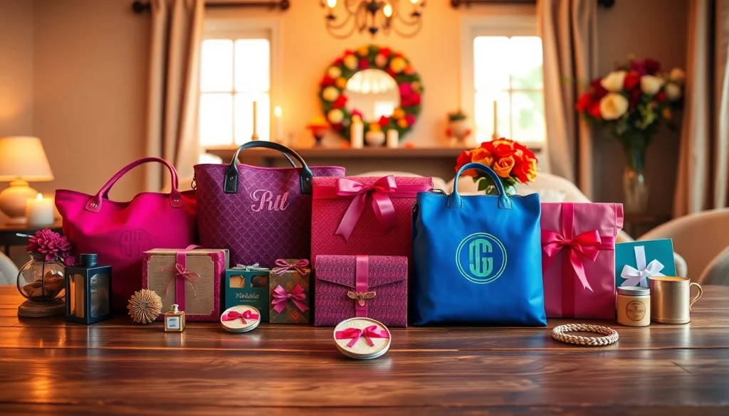 Showcase personalized gifts from https://trevia.com in a warm, inviting setting with vibrant colors.