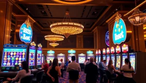Play and win at the exciting i828 slot machines in a vibrant casino atmosphere.