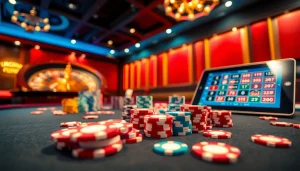 Experience excitement at uu 88 with a vibrant casino scene of poker chips and a roulette wheel.