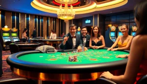 Playing high-stakes Baccarat at Bin88 casino with vibrant chips and elegant players.
