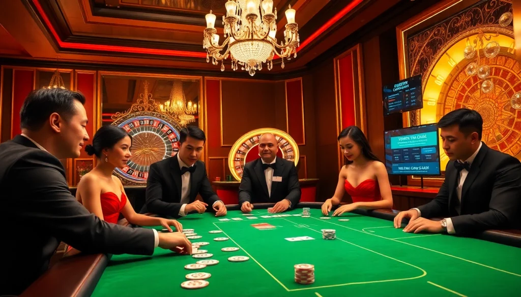 Players engage in high-stakes baccarat at a luxurious casino table, showcasing kkwin vin atmosphere.