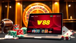 Experience thrilling gambling at W88 with vibrant gaming chips and cards.