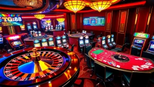 Experience thrilling gaming action at TG88 Casino with vibrant tables and exciting slot machines.