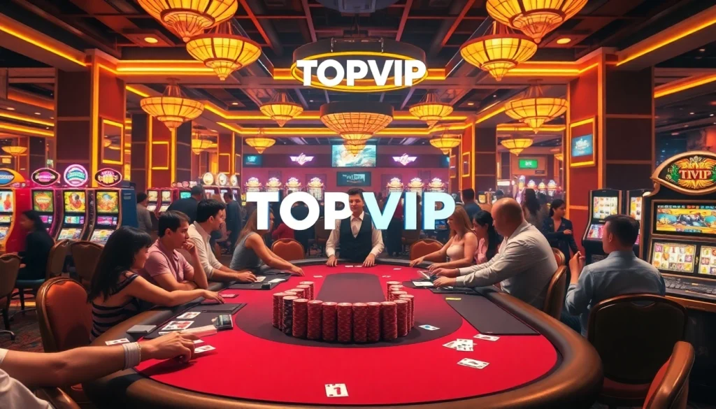 Experience the thrill of TOPVIP at a vibrant casino table with intense poker action.