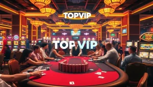Experience the thrill of TOPVIP at a vibrant casino table with intense poker action.