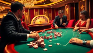 Experience thrilling gameplay at mg188 with players engaged at a luxurious casino table.