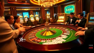 Experience the excitement of xx88 at a luxurious casino table filled with vibrant games and players.