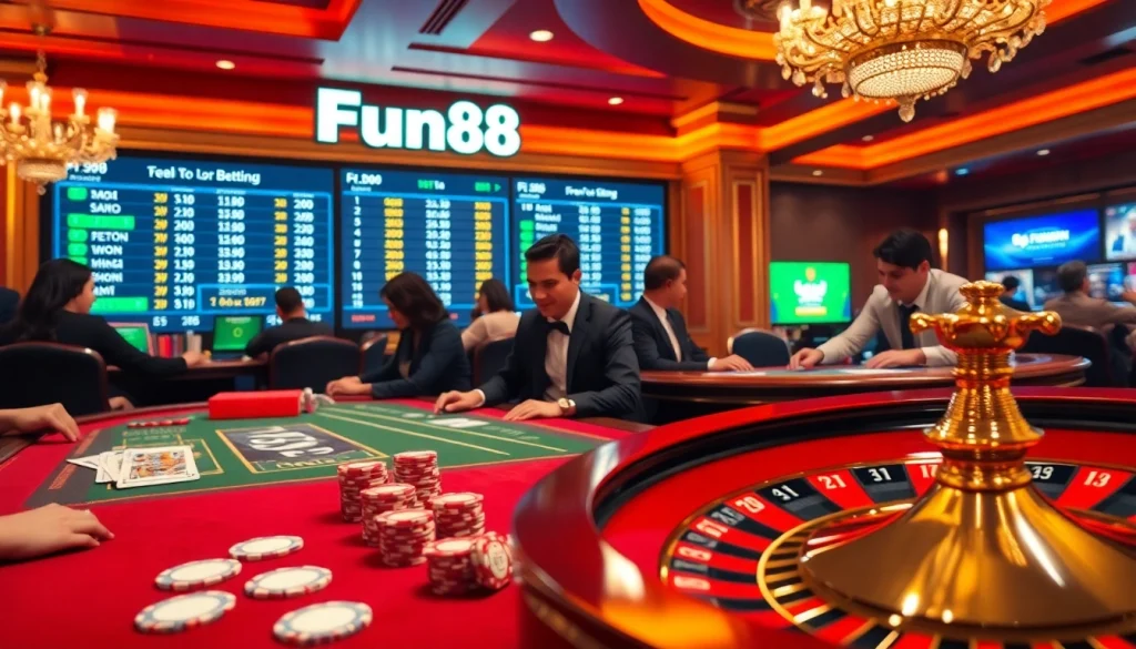 Engaged players enjoying exciting casino games at Fun88, showcasing thrill and luxury.