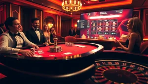 DAGA gaming platform showcasing high-stakes poker chips and a roulette wheel in an elegant casino setting.