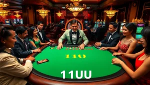 Exciting blackjack game experience featuring 11UU players with luxury poker chips.