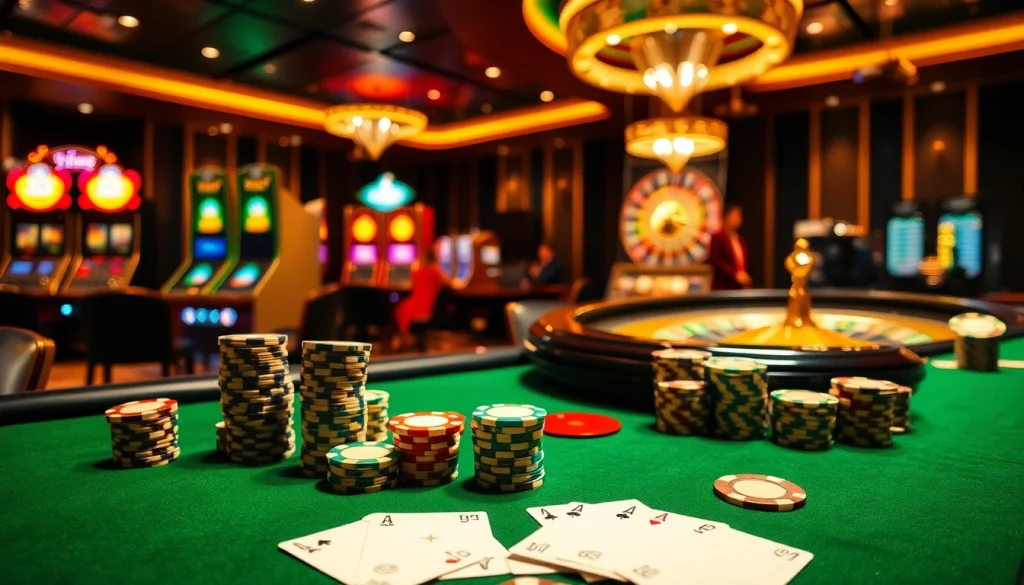 Experience thrilling casino action with https://789betpa.com/ featuring vibrant gaming tables, poker chips, and slot machines.