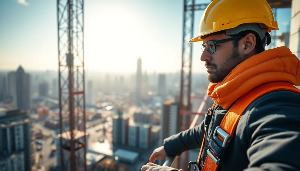 Efficient use of fallskydd och säkerhetsutrustning by a professional in a construction setting.
