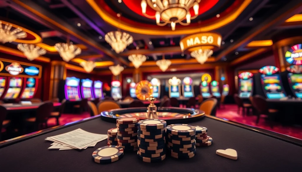 Engaging casino scene with high-stakes poker and vibrant slot machines at gg88biz.