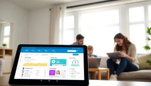 Protect your family's digital life with features from https://auhra.se, illustrated in a cozy living room.