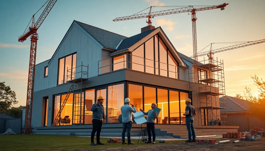 House extension construction showcasing modern design and builders collaborating in Melbourne.