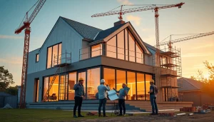 House extension construction showcasing modern design and builders collaborating in Melbourne.