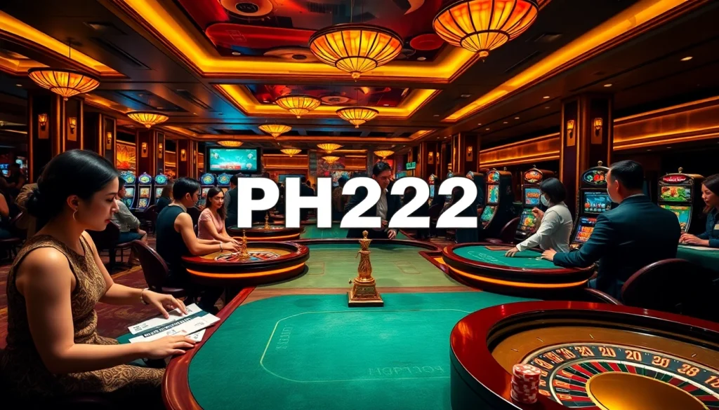 Experience the excitement of PH222 casino gaming with luxurious tables and vibrant slot machines.