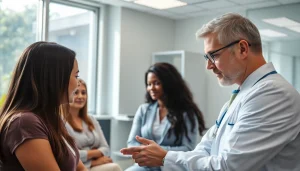 Consultation for hair transplant london in a modern clinic, showcasing diversity and professionalism.