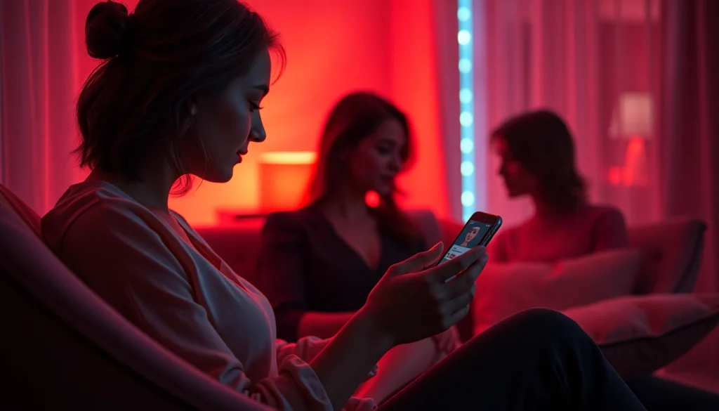 Sexting ai interaction in a modern digital space with warm lighting and inviting colors.
