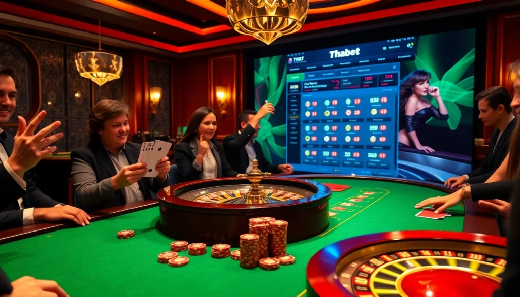 Thrilling Thabet poker scene with vibrant casino visuals showcasing excitement and strategy.
