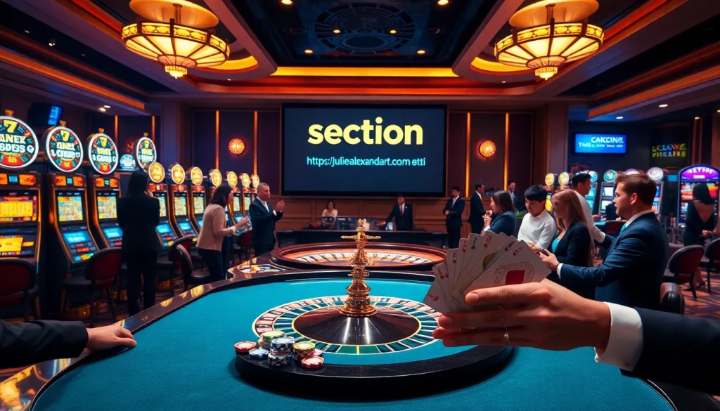 Engaging casino experience showcasing https://juliealexanderart.com/section/ with elegant roulette and vibrant slot machines.