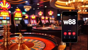 Experience the excitement with link vào w88 at a luxurious casino table featuring roulette and poker chips.