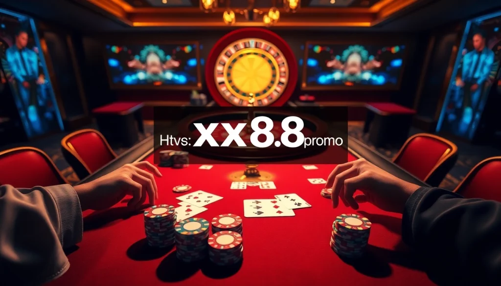A thrilling casino experience with lively poker action and the online gambling interface https://xx88.promo/ displayed prominently.
