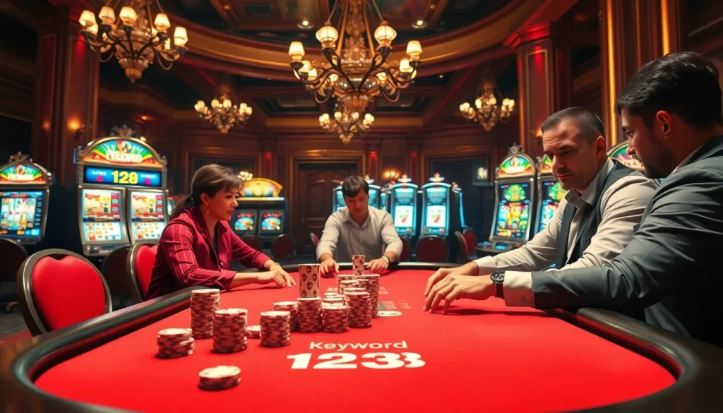 Engaged players at a luxurious poker table showcasing the excitement of gambling with 123b.