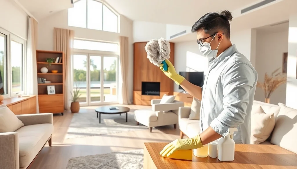 Villa Deep Cleaning Services Dubai performed in a bright living room, highlighting a meticulous cleaning process.