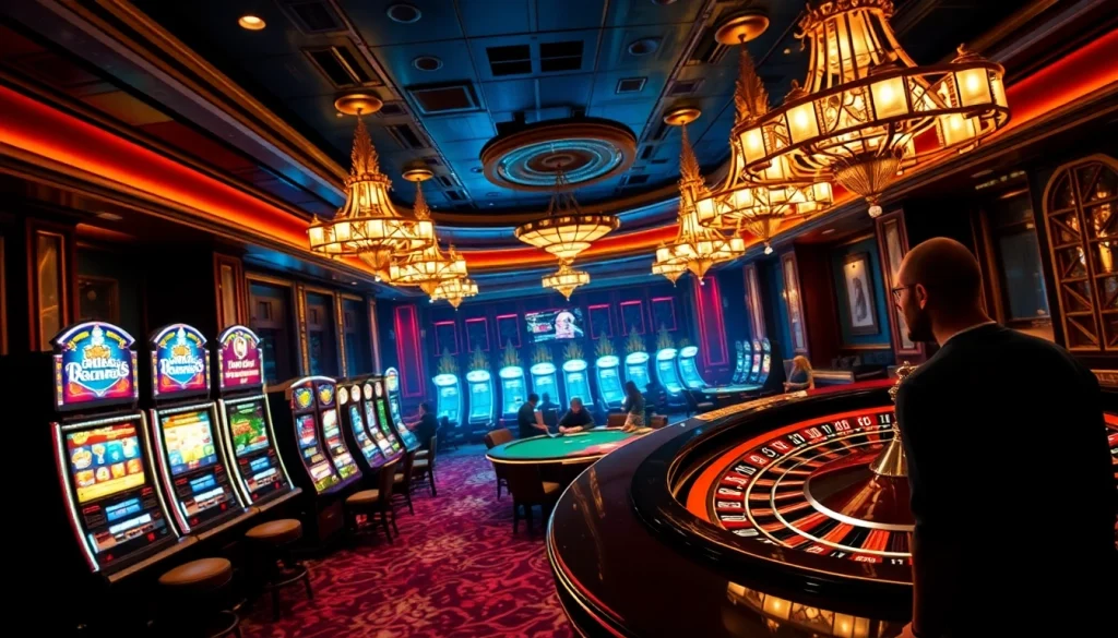 Exciting casino scene of slots and poker tables showcasing https://juliealexanderart.com/section/ experiences.