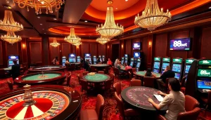 88bet players enjoy a thrilling casino experience at vibrant roulette and poker tables.
