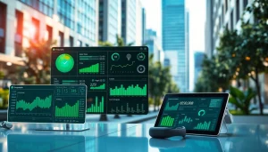 Illustration of a health technology interface on trevia.com showing advanced analytics.