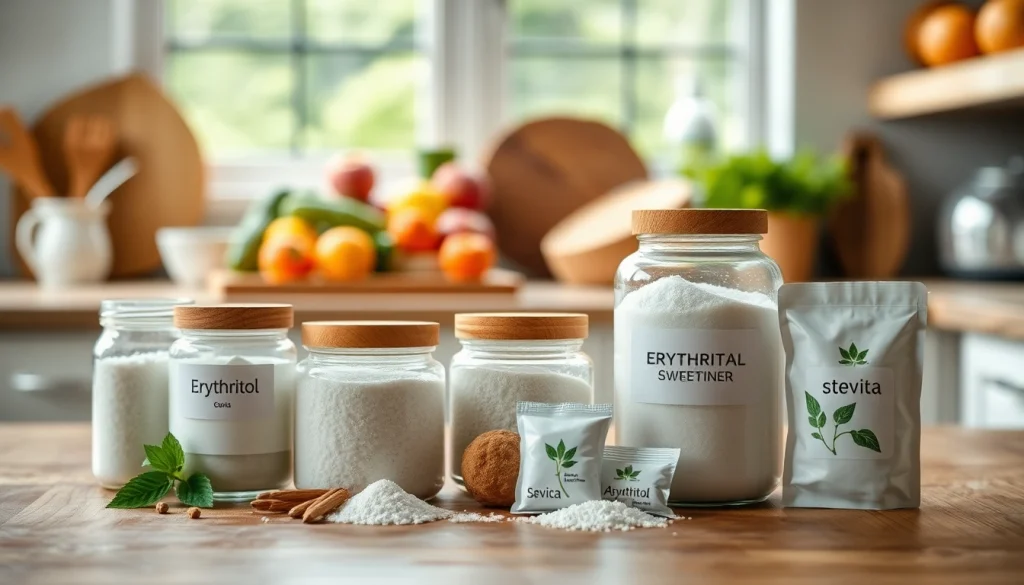 Illustration of édulcorant industriel varieties, emphasizing their benefits in food production.