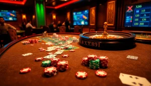 Exciting poker game at XX88 casino with colorful chips and engaging players.