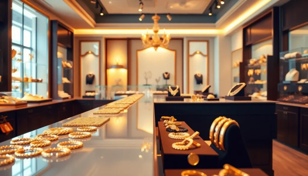 Goldankauf in der Nähe professionell in einem eleganten Juweliergeschäft darstellen.