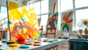 Artist blending colors for acrylic painting at https://acrylicpedia.com in a bright studio.