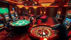 Experience the excitement of DU388 with vibrant poker and roulette games in a luxurious casino atmosphere.
