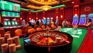 Exciting online gambling scene at https://mm88.london/ featuring roulette and poker games.