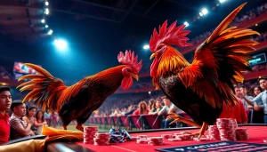Exciting cockfighting match at đá gà C168, showcasing live betting and intense competition.