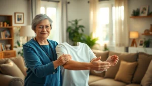 Fearless caregiver providing in home care austin tx to elderly client in a cozy living room.