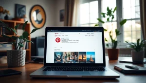 Downloading videos from pinvideodownloader.org on a modern laptop in a bright home office.