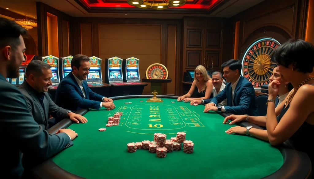 Players enjoying a thrilling game at the Netwin casino table with vibrant poker chips and a spinning roulette wheel.