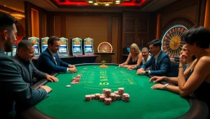 Players enjoying a thrilling game at the Netwin casino table with vibrant poker chips and a spinning roulette wheel.