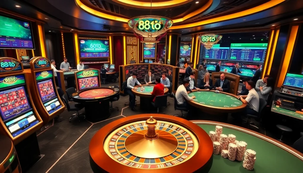 Engaging players in a luxurious setup at 888 TO online casino with vibrant games.