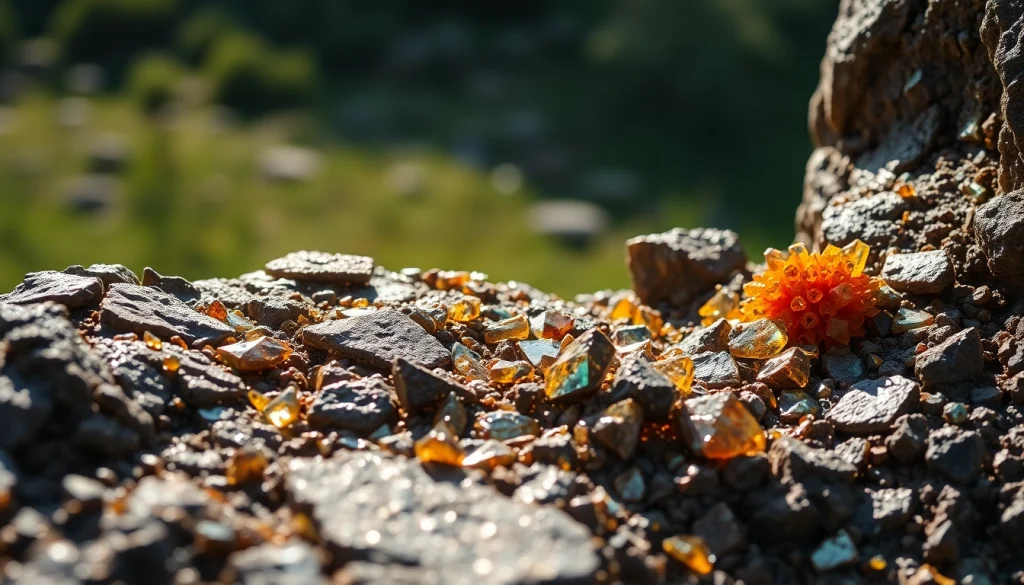 Examine sparkling ore minerals in a close-up view, showcasing their natural beauty and geological significance.