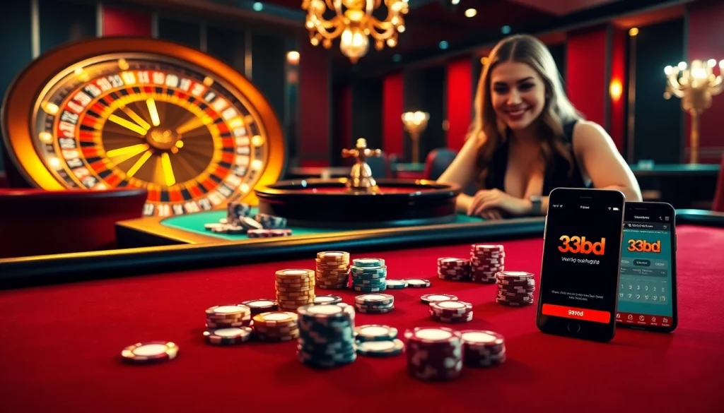 Engaging poker scene with 33BD branding and vibrant casino atmosphere.
