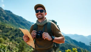 Experience outdoor adventure with https://fernweh-abenteuer.de, featuring a traveler amidst nature's beauty.